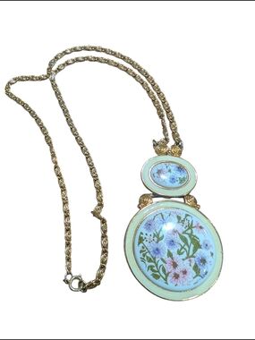 Gold-Tone Floral Enamel Pendant Necklace - Pastel Blue & Pink